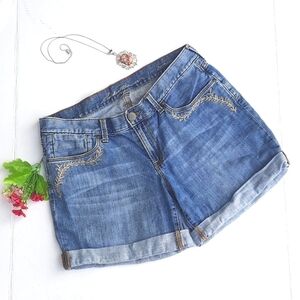 EDDIE BAUER Boyfriend Fit, Embroidered, Blue Jean Shorts